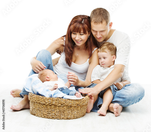 Photo: Young family portrait four persons, father mother two children Young family portrait four persons, father mother two children