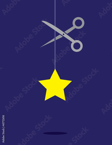 Vector: Star on a string string about to be cut by scissors Star on a string string about to be cut by scissors
