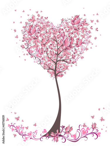 Illustration: Tree of love with leaves from heart shape. Weddings card Tree of love with leaves from heart shape. Weddings card