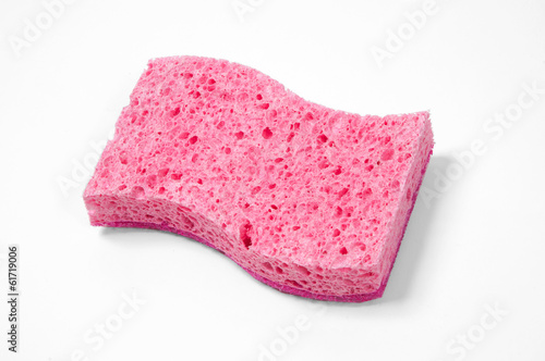 Photo: pink sponge on a white background pink sponge on a white background