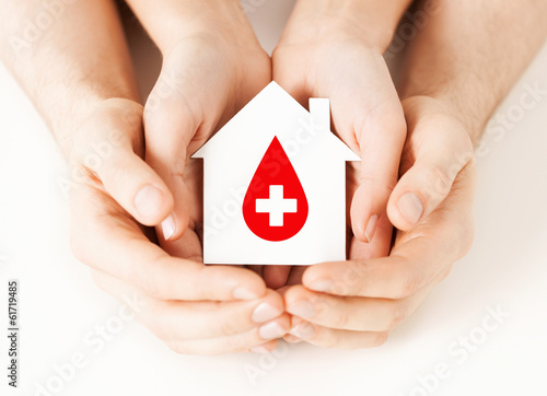 Photo: hands holding house with donor sign hands holding house with donor sign