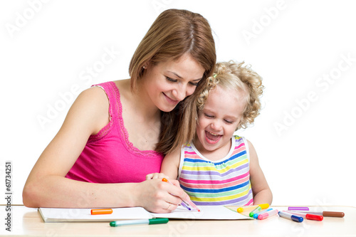 Photo: Mother and child draw together Mother and child draw together