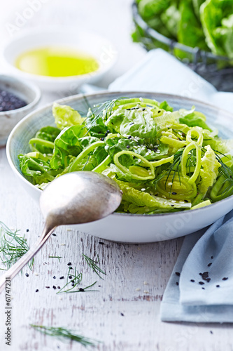 Photo: Bowl of Green Salad made with Lettuce, Leek and Sesame Seeds Bowl of Green Salad made with Lettuce, Leek and Sesame Seeds