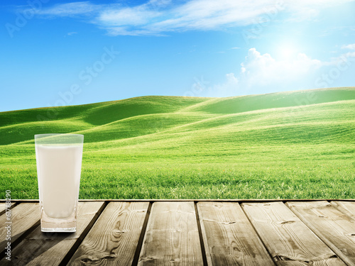 Photo: milk and sunny spring field milk and sunny spring field