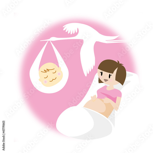 Illustration: 妊婦とコウノトリ 妊婦とコウノトリ