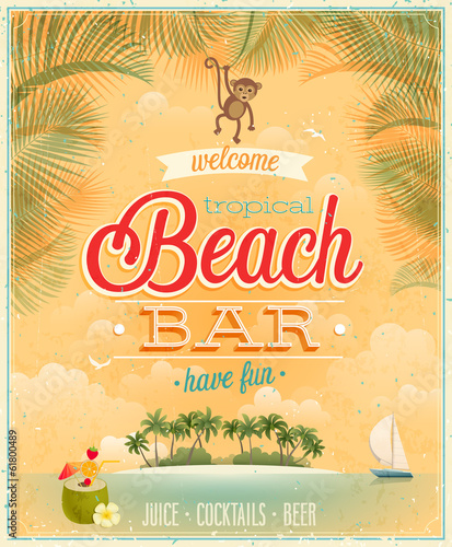 Vector: Vintage Beach Bar poster. Vintage Beach Bar poster.