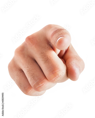 Photo: Hand pointing at you on white background Hand pointing at you on white background