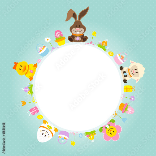 Vector: Easter Bunny & Friends Round Frame Retro Easter Bunny & Friends Round Frame Retro