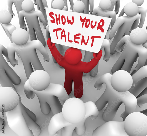 Illustration: Show Your Talent Person Holding Sign Display Skills Abilities Show Your Talent Person Holding Sign Display Skills Abilities