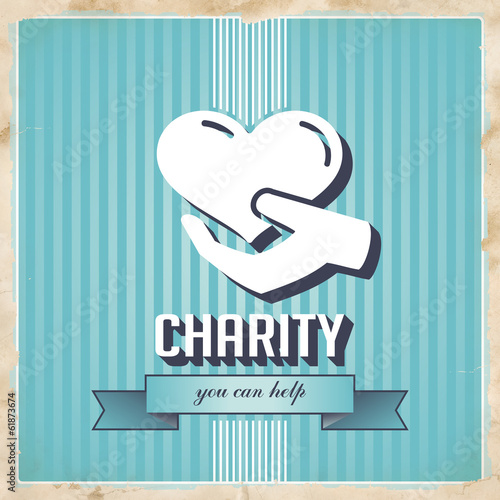 Illustration: Charity on Blue Striped Background in Flat Design. Charity on Blue Striped Background in Flat Design.
