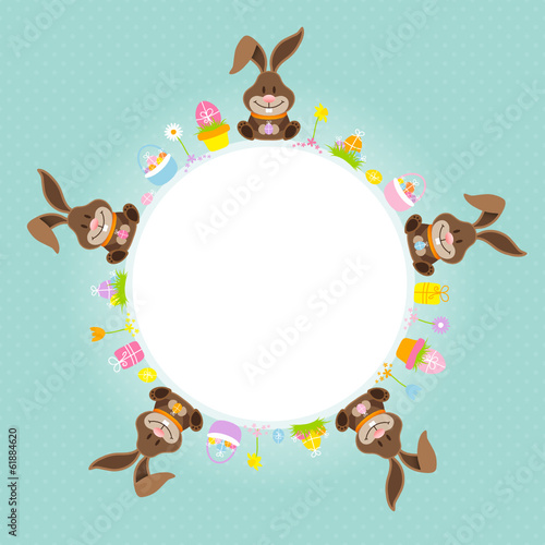 Vector: Easter Bunnies Round Frame Retro Easter Bunnies Round Frame Retro