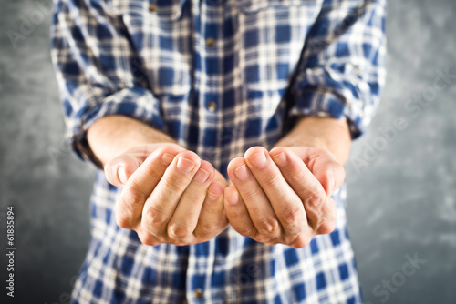 Photo: Male open hands for begging Male open hands for begging