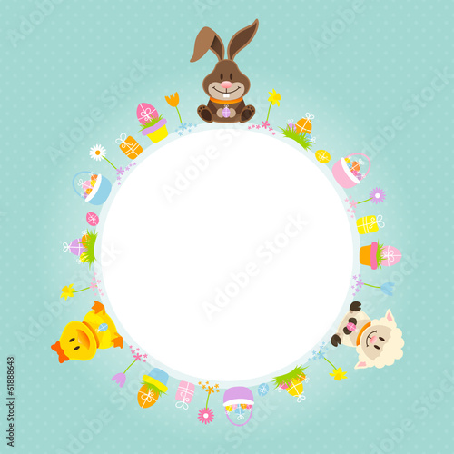 Vector: Bunny, Duck & Sheep Round Frame Retro Bunny, Duck & Sheep Round Frame Retro