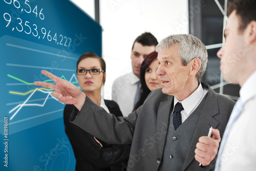 Photo: Successful group analyzing stock market on large digital display Successful group analyzing stock market on large digital display