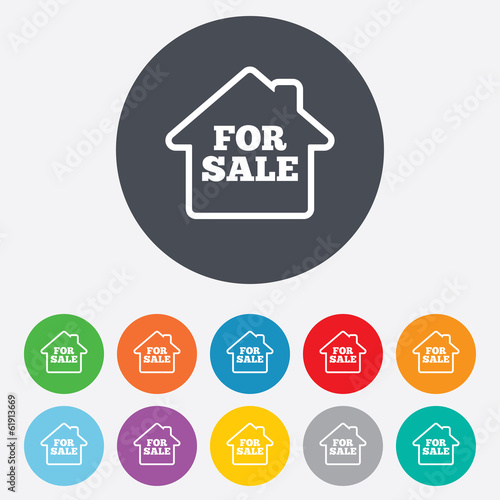 Illustration: For sale sign icon. Real estate selling. For sale sign icon. Real estate selling.