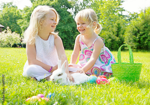 Photo: girls on eastern with easter rabbit girls on eastern with easter rabbit