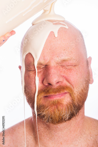 Photo: Messy of milk on man Messy of milk on man