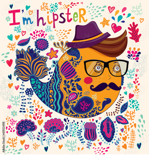 Fototapeta Hipster character illustration. Art card