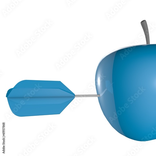 Illustration: aim abstract concept with blue apple and arrow aim abstract concept with blue apple and arrow