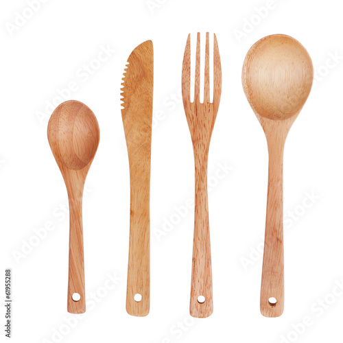 Photo: Spoon, fork and knife, made of wood Spoon, fork and knife, made of wood