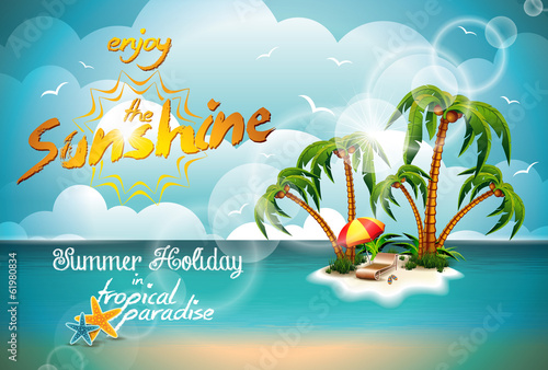 Vector: Vector Summer Holiday Design with Paradise Island Vector Summer Holiday Design with Paradise Island