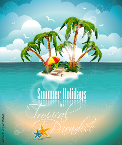 Vector: Summer holiday illustration with paradise island Summer holiday illustration with paradise island