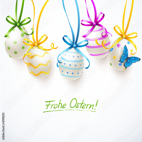 Vector: Bunte Ostereier mit Schleifen und Schmetterling Bunte Ostereier mit Schleifen und Schmetterling