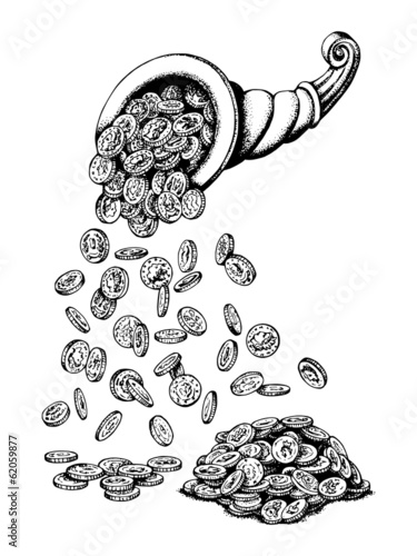 Vector: cornucopia, rain money cornucopia, rain money