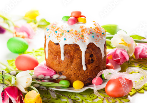 Photo: Easter cake and eggs Easter cake and eggs