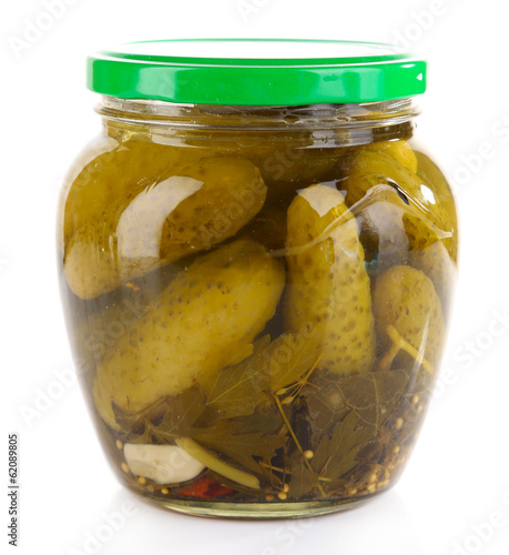 Photo: Pickles in glass jar isolated on white Pickles in glass jar isolated on white