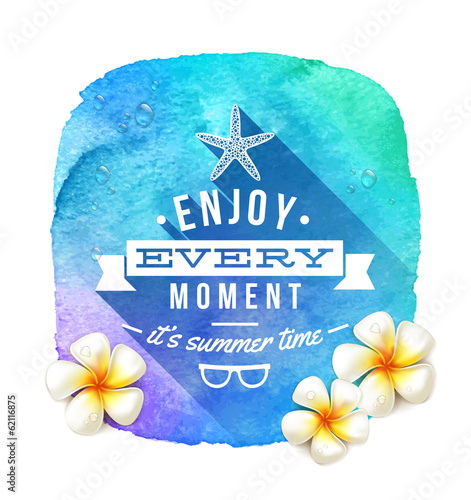 Vector: Summer time greeting and frangipani tropical flowers Summer time greeting and frangipani tropical flowers