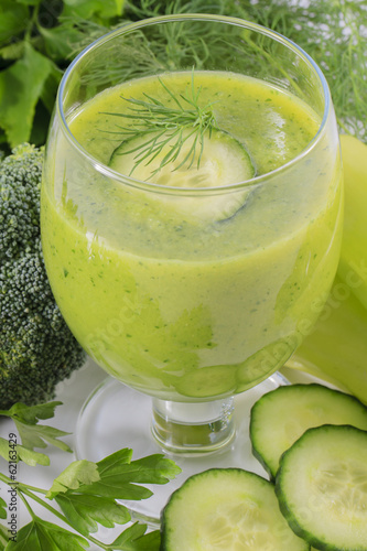 Photo: Fresh green vegetable juice - detox, weight loss concept Fresh green vegetable juice - detox, weight loss concept
