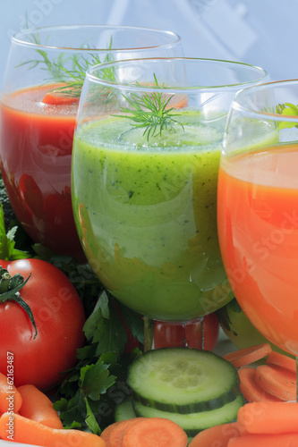Photo: Fresh vegetable juices - detox, weight loss concept Fresh vegetable juices - detox, weight loss concept