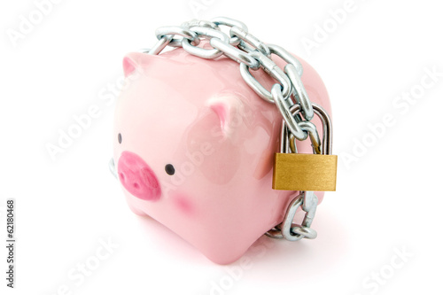 Photo: Piggybank chained up and locked Piggybank chained up and locked
