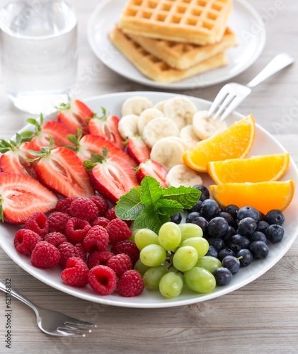 Photo: Fruits on a big white plate Fruits on a big white plate