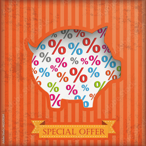 Vector: Vintage Background Piggy BAnk Percents Vintage Background Piggy BAnk Percents