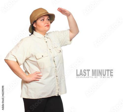 Photo: Retro style traveler in pith helmet. Retro style traveler in pith helmet.