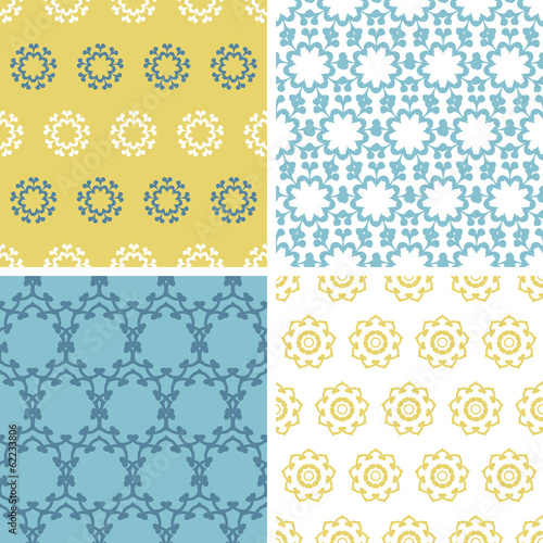 Vector: vector four abstract yellow blue florals seamless pattern vector four abstract yellow blue florals seamless pattern