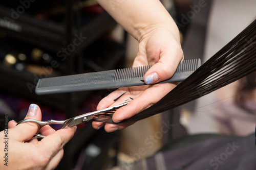 Photo: Women's haircut scissors at salon Women's haircut scissors at salon
