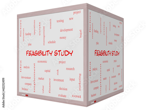 Illustration: Feasibility Study Word Cloud Concept on a 3D cube Whiteboard Feasibility Study Word Cloud Concept on a 3D cube Whiteboard