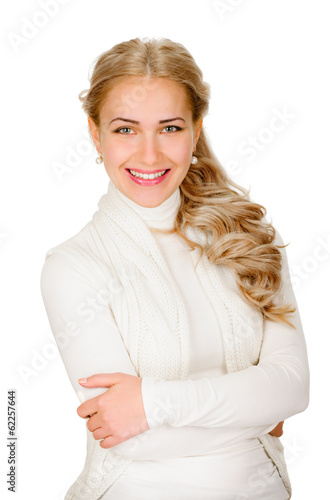 Photo: young woman smiling portrait on white background young woman smiling portrait on white background