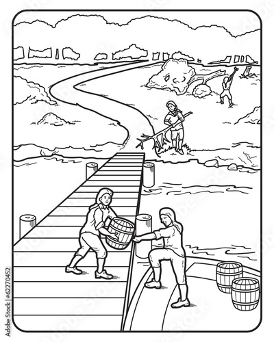Vector: Vector Coloring Page Unloading Dock Clearing Brush Vector Coloring Page Unloading Dock Clearing Brush