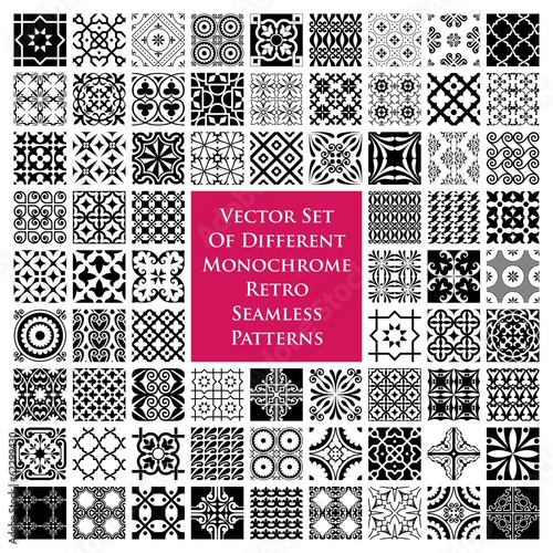 Vector: Vector set of monochrome retro seamless patterns Vector set of monochrome retro seamless patterns