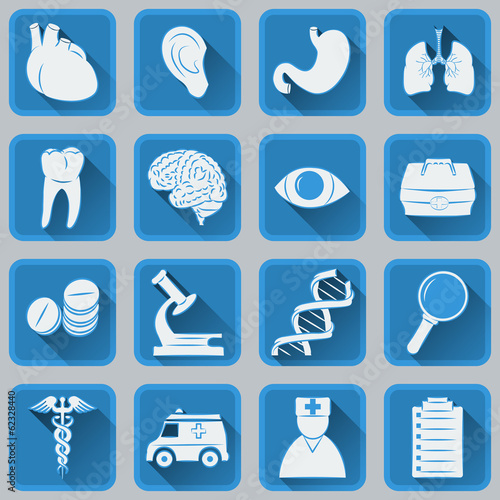 Vector: A set of flat square icons on medical subjects. A set of flat square icons on medical subjects.