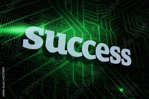 Illustration: Success against green and black circuit board Success against green and black circuit board