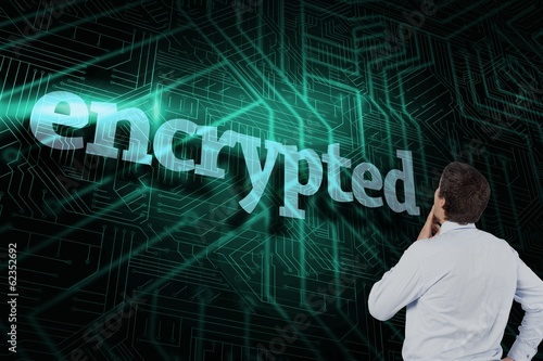 Photo: Encrypted against green and black circuit board Encrypted against green and black circuit board