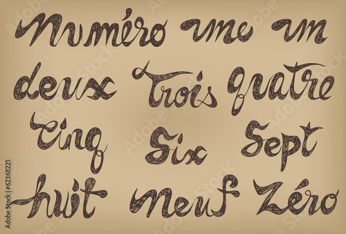 Vector: Hand drawn Number in French Hand drawn Number in French