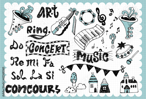 Vector: Hand drawn music set 01 Hand drawn music set 01