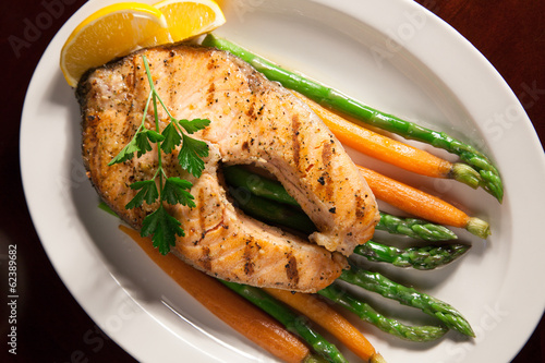 Photo: Grilled Salmon Steak and Vegetables Grilled Salmon Steak and Vegetables