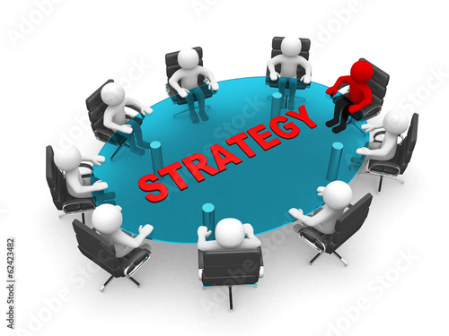 Illustration: 3D men sitting at a round table and having business meeting - 3d 3D men sitting at a round table and having business meeting - 3d